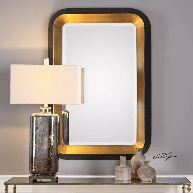 Miroir mural rectangulaire Or & Noir, Style Art Déco, 1 personne
