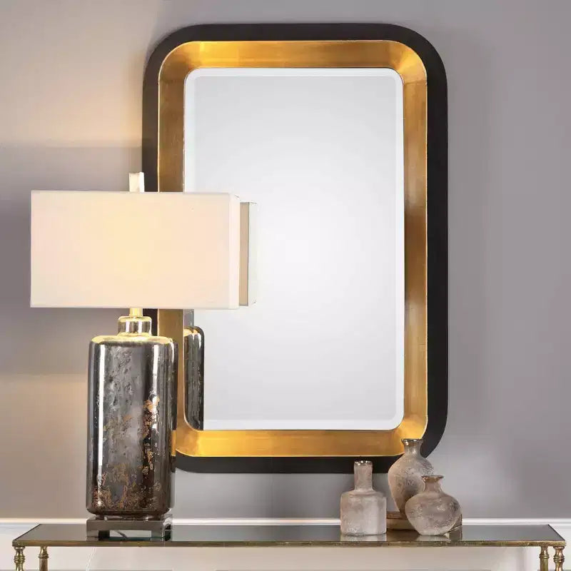 Miroir mural rectangulaire Or & Noir, Style Art Déco, 1 personne