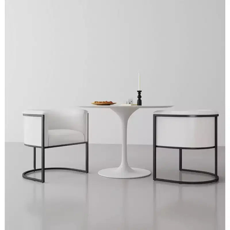 Chaise de salle à manger avec accoudoirs en similicuir grainé galet, selle, blanc, noir, lot de 2
