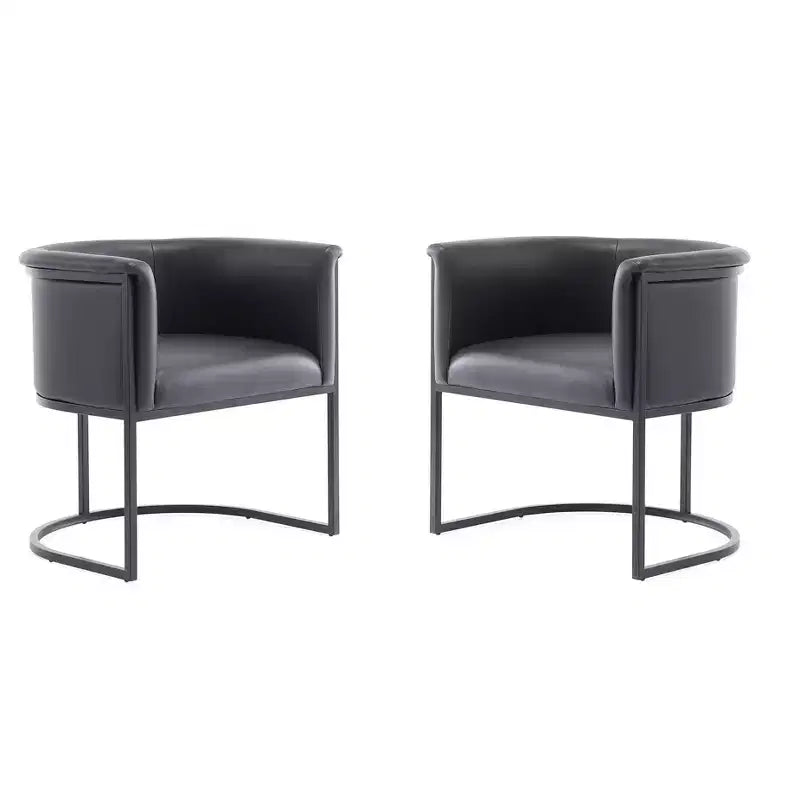 Chaise de salle à manger avec accoudoirs en similicuir grainé galet, selle, blanc, noir, lot de 2