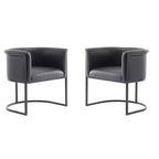 Chaise de salle à manger avec accoudoirs en similicuir grainé galet, selle, blanc, noir, lot de 2