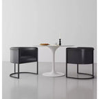 Chaise de salle à manger avec accoudoirs en similicuir grainé galet, selle, blanc, noir, lot de 2