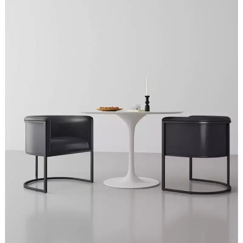Chaise de salle à manger avec accoudoirs en similicuir grainé galet, selle, blanc, noir, lot de 2