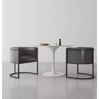Chaise de salle à manger avec accoudoirs en similicuir grainé galet, selle, blanc, noir, lot de 2
