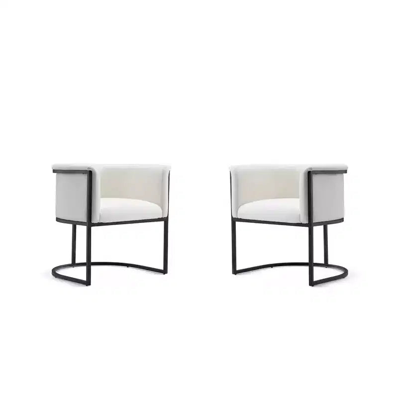 Chaise de salle à manger avec accoudoirs en similicuir grainé galet, selle, blanc, noir, lot de 2