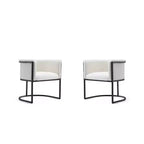 Chaise de salle à manger avec accoudoirs en similicuir grainé galet, selle, blanc, noir, lot de 2