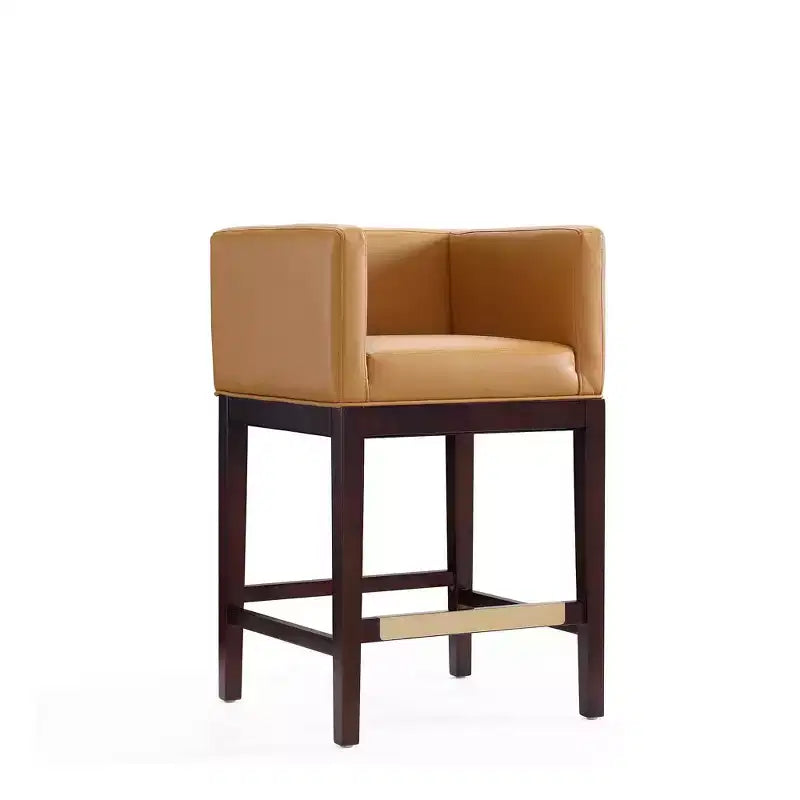 Lot de 3 tabourets de bar rembourrés en hêtre, hauteur comptoir — Noir / Chameau / Ivoire