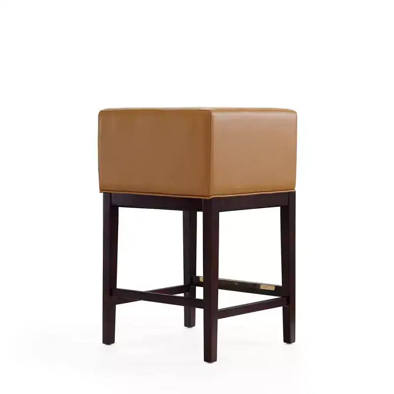 Lot de 3 tabourets de bar rembourrés en hêtre, hauteur comptoir — Noir / Chameau / Ivoire