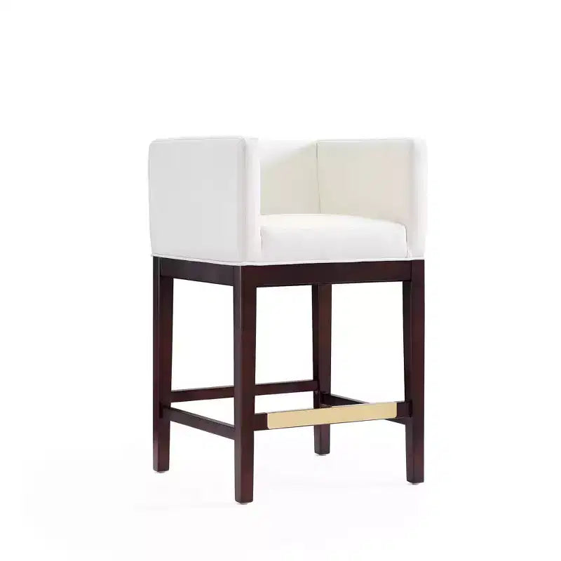 Lot de 3 tabourets de bar rembourrés en hêtre, hauteur comptoir — Noir / Chameau / Ivoire