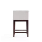 Lot de 3 tabourets de bar rembourrés en hêtre, hauteur comptoir — Noir / Chameau / Ivoire