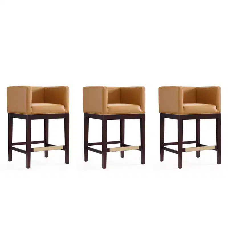 Lot de 3 tabourets de bar rembourrés en hêtre, hauteur comptoir — Noir / Chameau / Ivoire