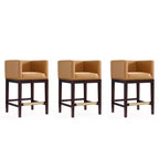 Lot de 3 tabourets de bar rembourrés en hêtre, hauteur comptoir — Noir / Chameau / Ivoire