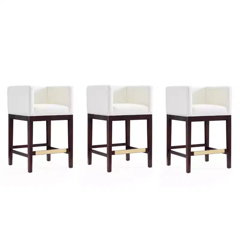Lot de 3 tabourets de bar rembourrés en hêtre, hauteur comptoir — Noir / Chameau / Ivoire