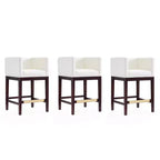 Lot de 3 tabourets de bar rembourrés en hêtre, hauteur comptoir — Noir / Chameau / Ivoire