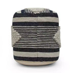 Pouf cylindrique bohème blanc, tissu artisanal, 1 place (bleu denim / bleu marine / sarcelle)