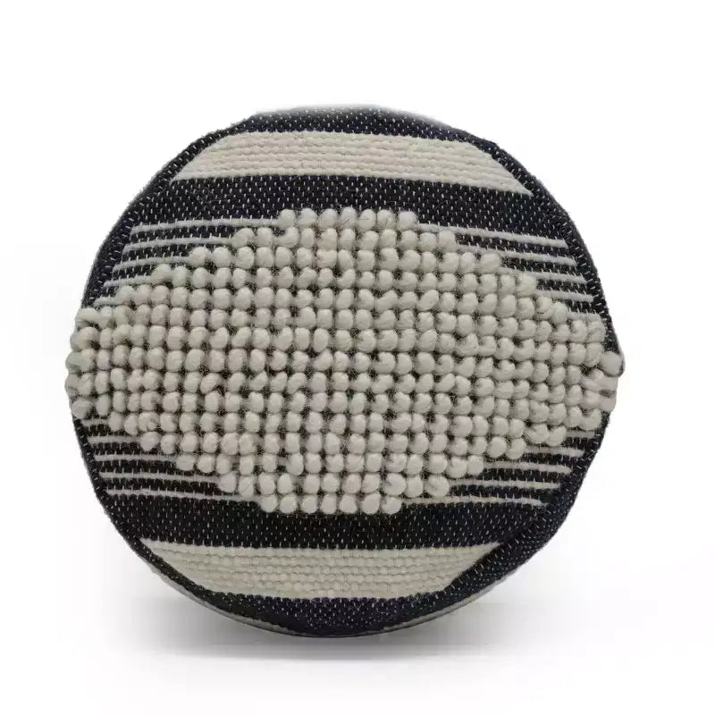 Pouf cylindrique bohème blanc, tissu artisanal, 1 place (bleu denim / bleu marine / sarcelle)