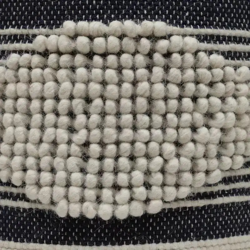 Pouf cylindrique bohème blanc, tissu artisanal, 1 place (bleu denim / bleu marine / sarcelle)