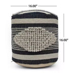Pouf cylindrique bohème blanc, tissu artisanal, 1 place (bleu denim / bleu marine / sarcelle)