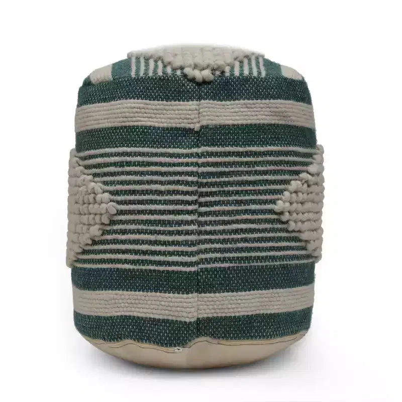 Pouf cylindrique bohème blanc, tissu artisanal, 1 place (bleu denim / bleu marine / sarcelle)