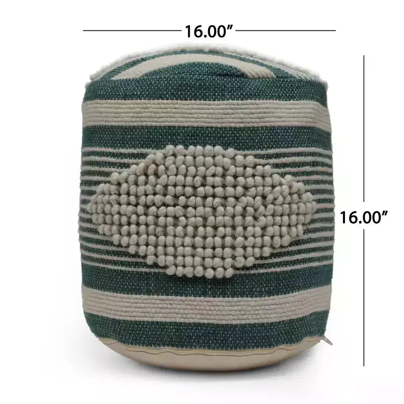 Pouf cylindrique bohème blanc, tissu artisanal, 1 place (bleu denim / bleu marine / sarcelle)