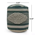 Pouf cylindrique bohème blanc, tissu artisanal, 1 place (bleu denim / bleu marine / sarcelle)