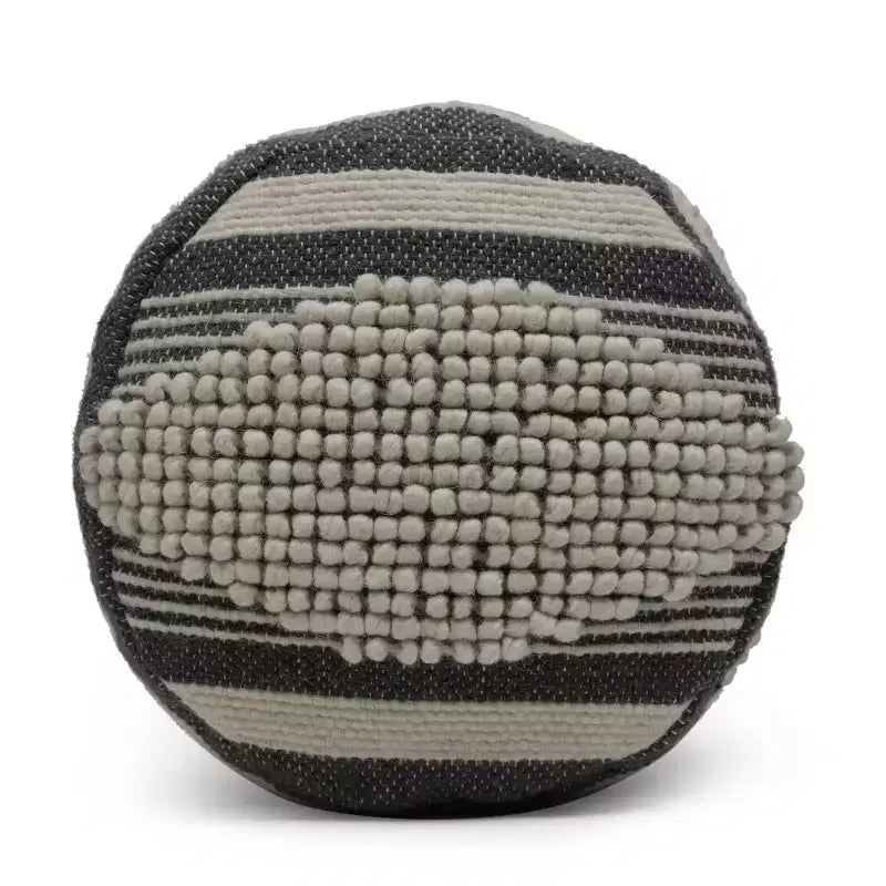 Pouf cylindrique bohème blanc, tissu artisanal, 1 place (bleu denim / bleu marine / sarcelle)