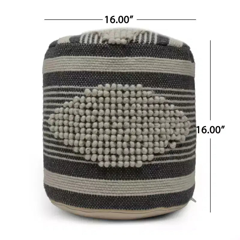 Pouf cylindrique bohème blanc, tissu artisanal, 1 place (bleu denim / bleu marine / sarcelle)