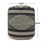 Pouf cylindrique bohème blanc, tissu artisanal, 1 place (bleu denim / bleu marine / sarcelle)