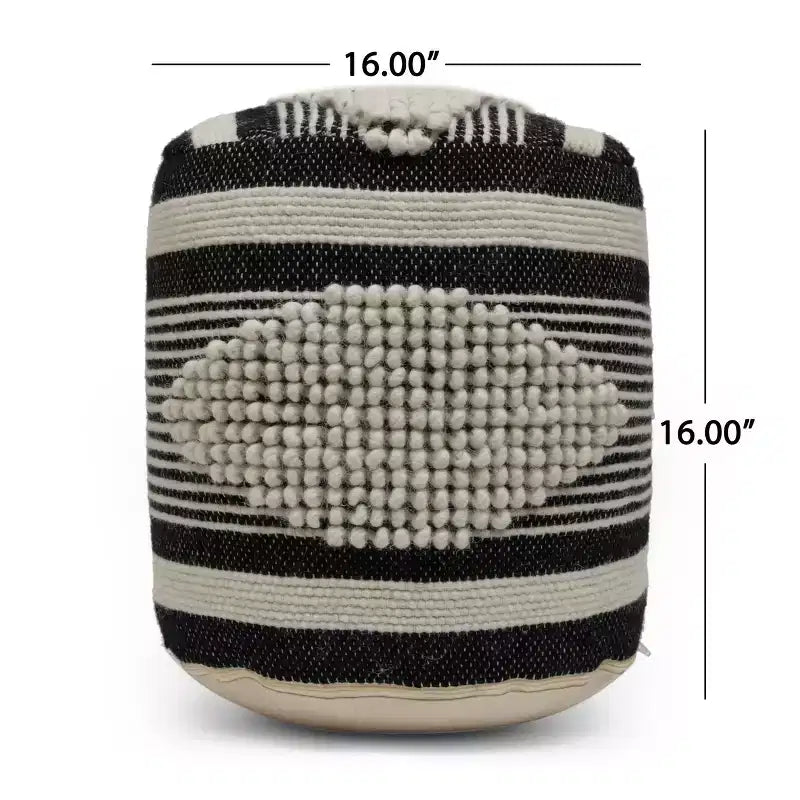 Pouf cylindrique bohème blanc, tissu artisanal, 1 place (bleu denim / bleu marine / sarcelle)