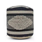 Pouf cylindrique bohème blanc, tissu artisanal, 1 place (bleu denim / bleu marine / sarcelle)