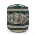 Pouf cylindrique bohème blanc, tissu artisanal, 1 place (bleu denim / bleu marine / sarcelle)