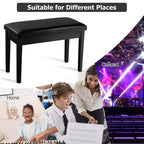Banc de piano en cuir PU noir avec rangement – 2 places