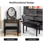 Banc de piano en cuir PU noir avec rangement – 2 places