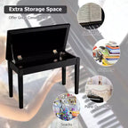 Banc de piano en cuir PU noir avec rangement – 2 places
