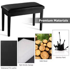 Banc de piano en cuir PU noir avec rangement – 2 places