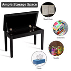 Banc de piano en cuir PU noir avec rangement – 2 places