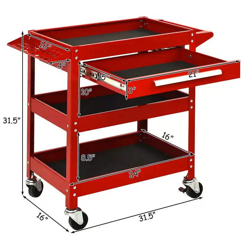 Chariot de rangement à roulettes rouge à 3 tiroirs – Utilisation individuelle