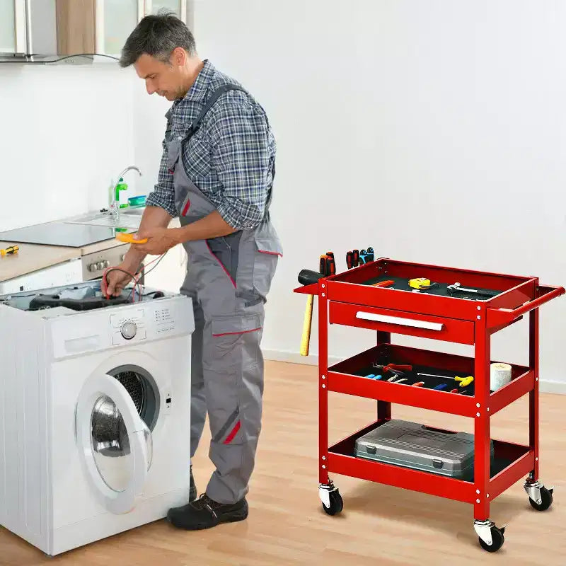 Chariot de rangement à roulettes rouge à 3 tiroirs – Utilisation individuelle