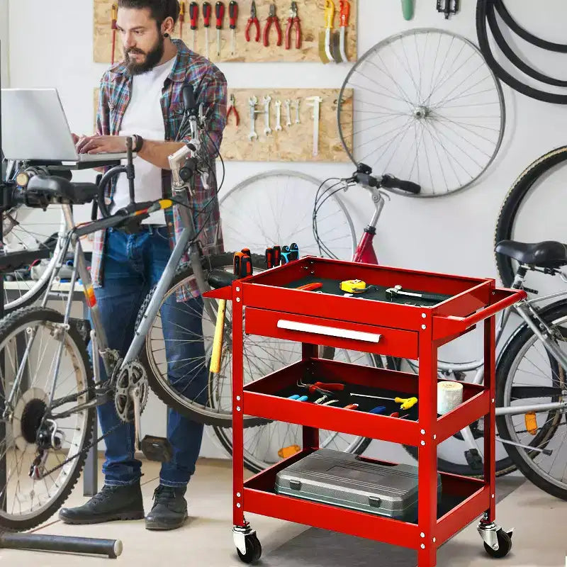 Chariot de rangement à roulettes rouge à 3 tiroirs – Utilisation individuelle