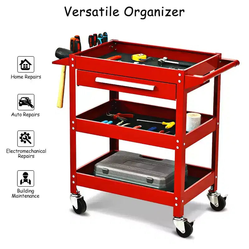 Chariot de rangement à roulettes rouge à 3 tiroirs – Utilisation individuelle