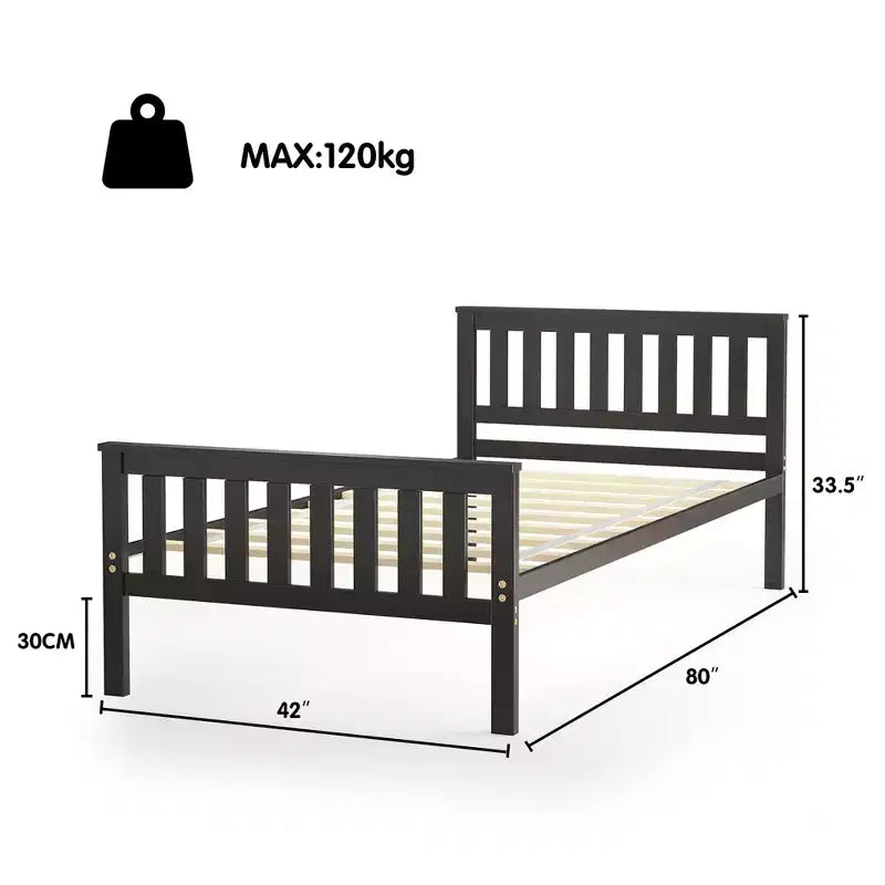 Cadre de lit plateforme en bois double expresso avec tête de lit — 1 personne