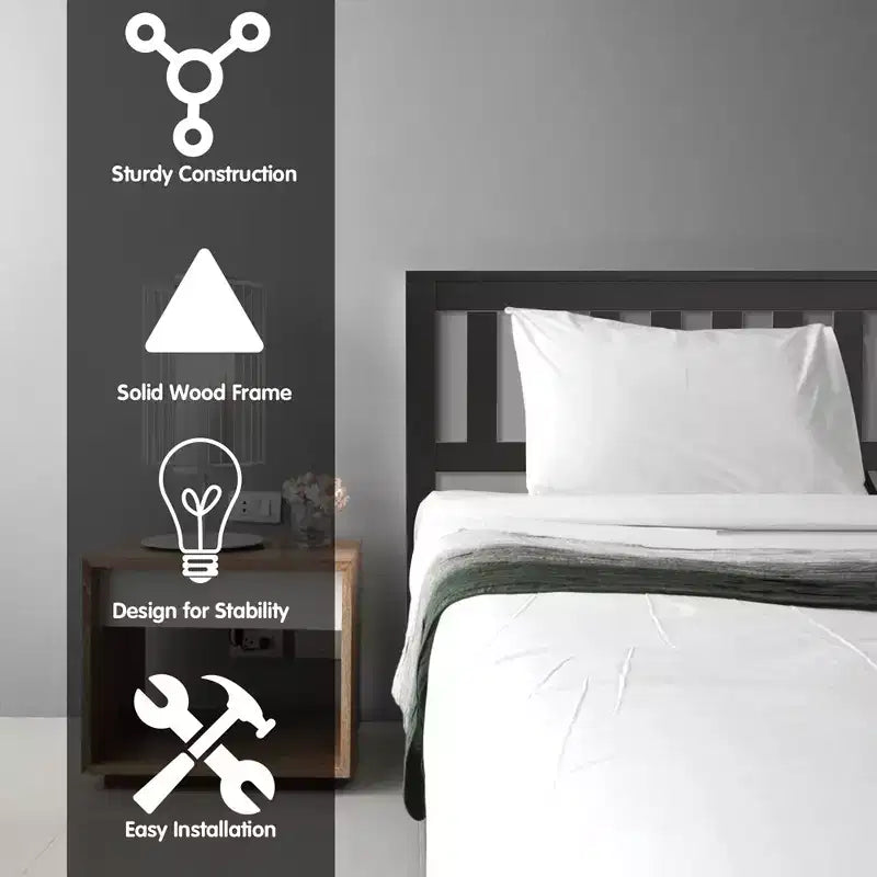 Cadre de lit plateforme en bois double expresso avec tête de lit — 1 personne