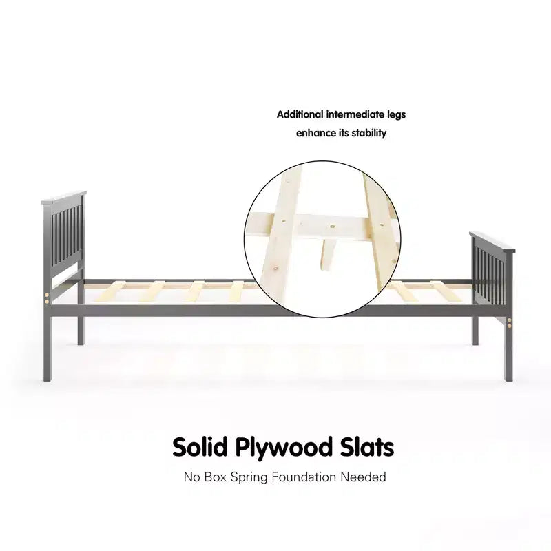 Cadre de lit plateforme en bois double expresso avec tête de lit — 1 personne