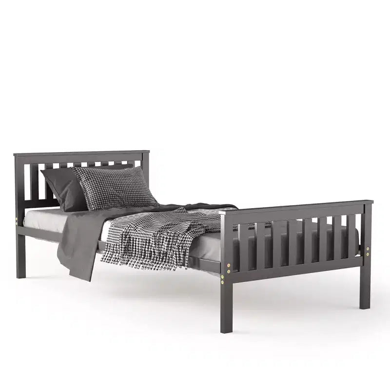 Cadre de lit plateforme en bois double expresso avec tête de lit — 1 personne