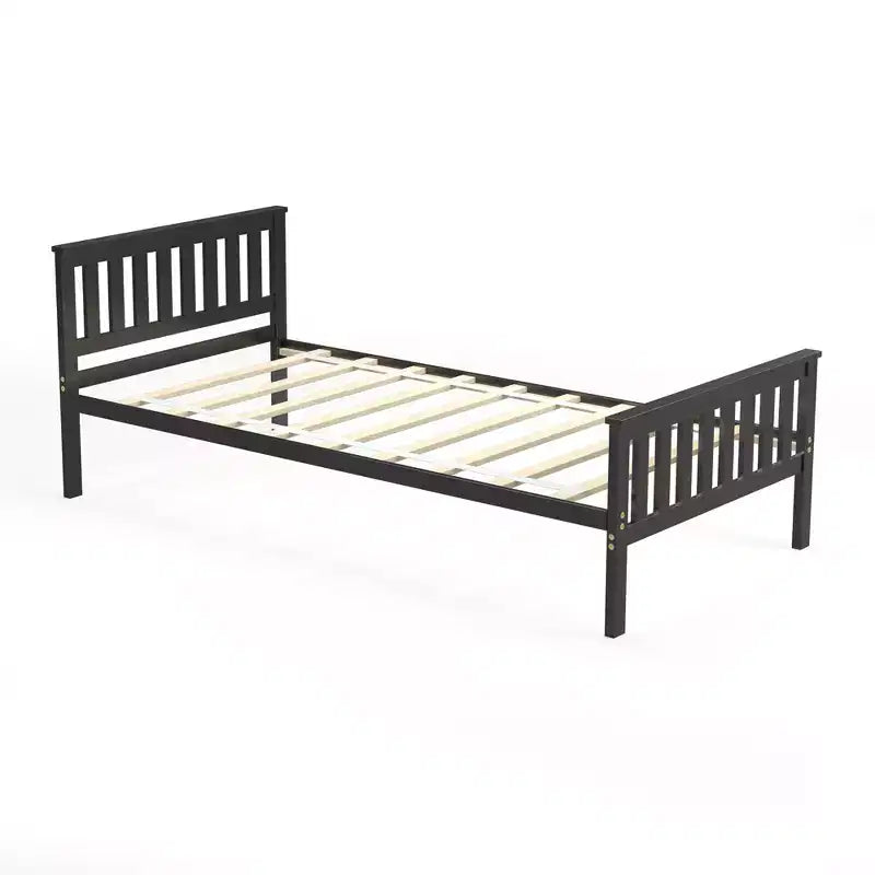 Cadre de lit plateforme en bois double expresso avec tête de lit — 1 personne