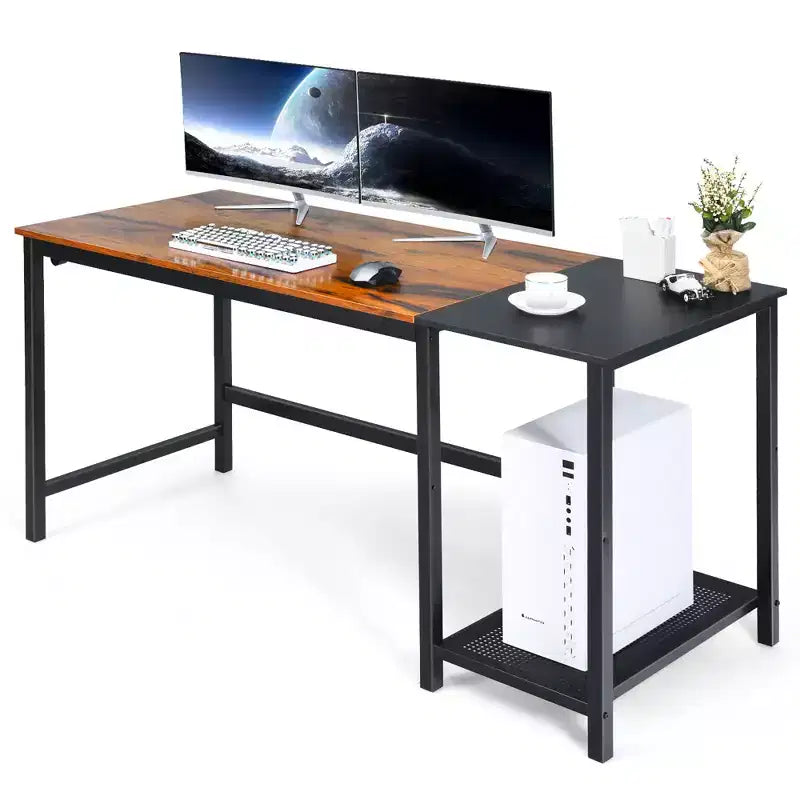 Bureau informatique de 150 cm noir/rustique avec étagère détachable pour 1 personne