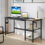Bureau informatique de 150 cm noir/rustique avec étagère détachable pour 1 personne