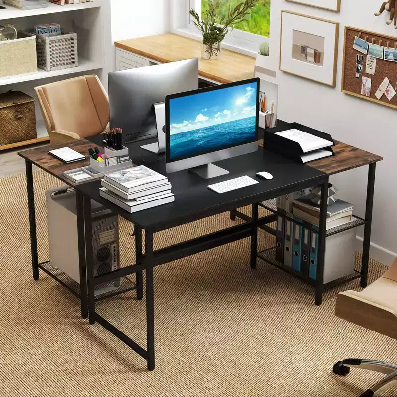 Bureau informatique de 150 cm noir/rustique avec étagère détachable pour 1 personne