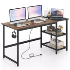 Bureau informatique de 150 cm noir/rustique avec étagère détachable pour 1 personne