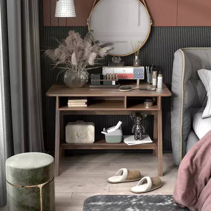 Bureau rustique marron à plateau relevable avec étagères de rangement, 1 personne